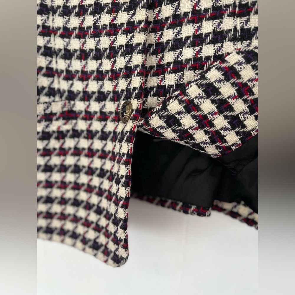 VTG Talbots Wool Tweed Blazer Black White Purple Red Houndstooth Blazer Size 12 - Picture 12 of 16